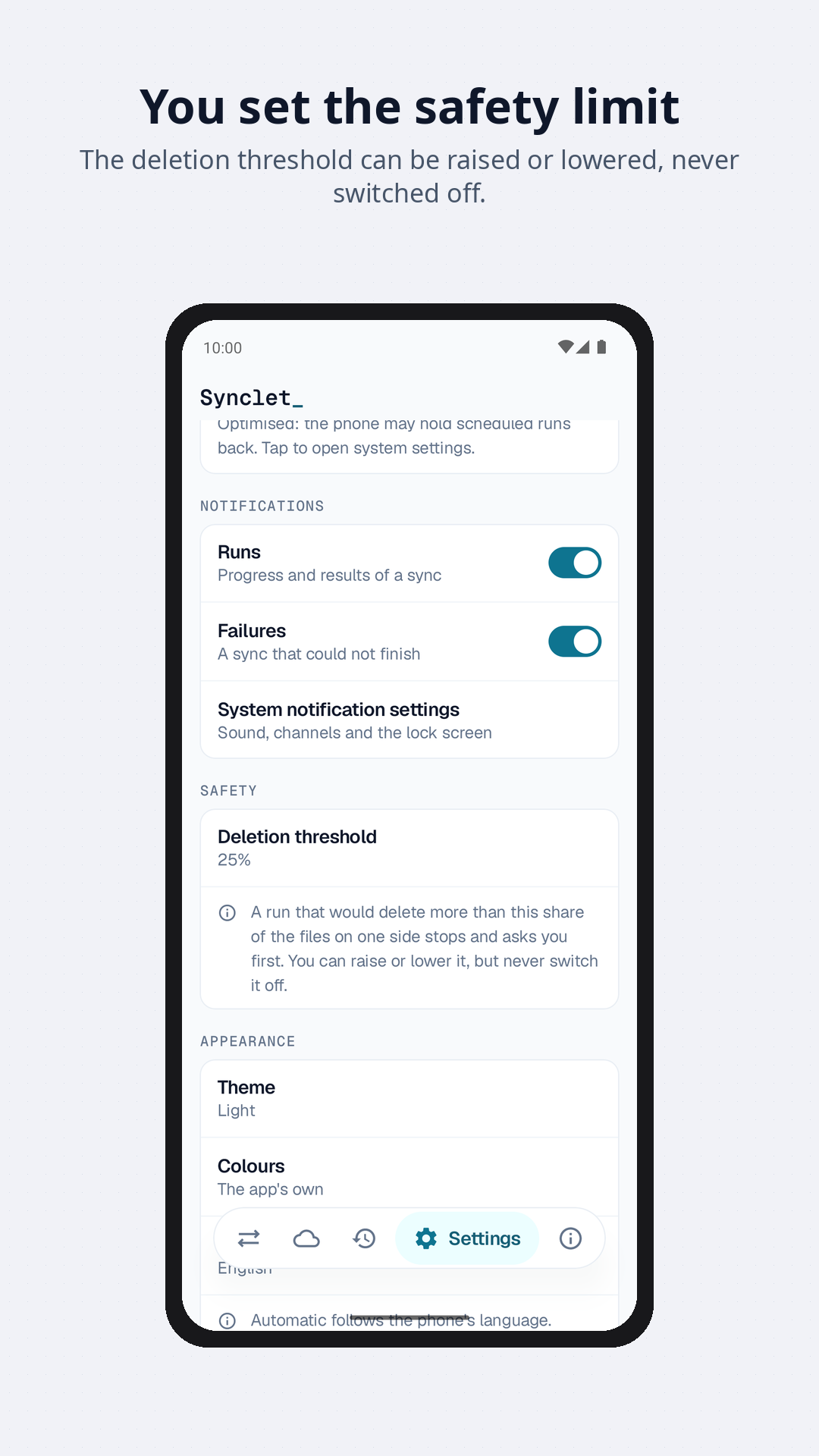 Synclet: settings